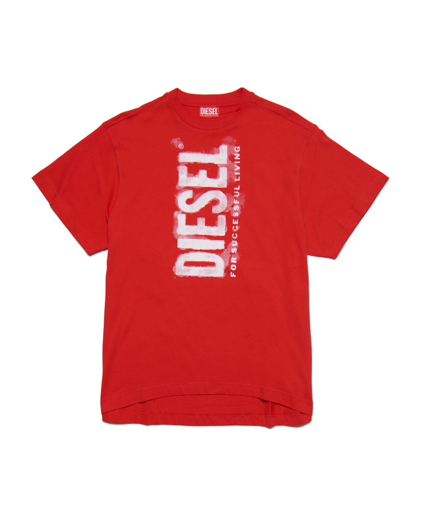 Diesel Dextry Dress Diesel Red Maxi T-shirt Dress With Watercolor Effect Logo - Carnation red