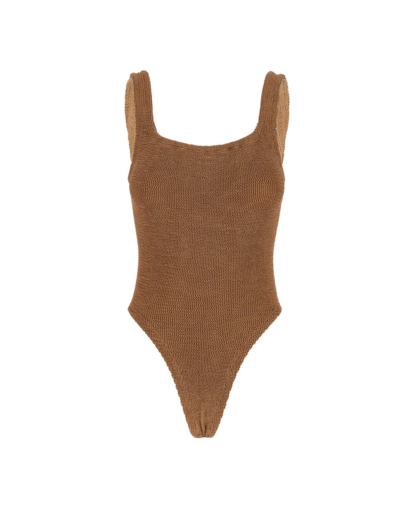 Hunza G Brown One-piece Swimsuit With Squared Neckline In Ribbed Stretch Polyamide Woman - Brown 水着
