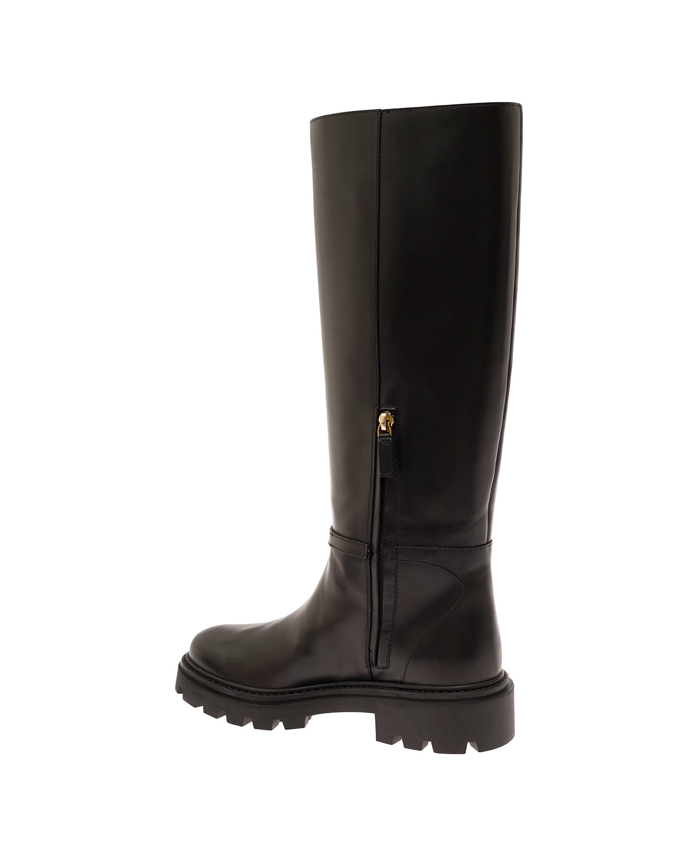 Tod's Knee Boots With Logo Detail And Chunky Platform In Leather - Black ブーツ
