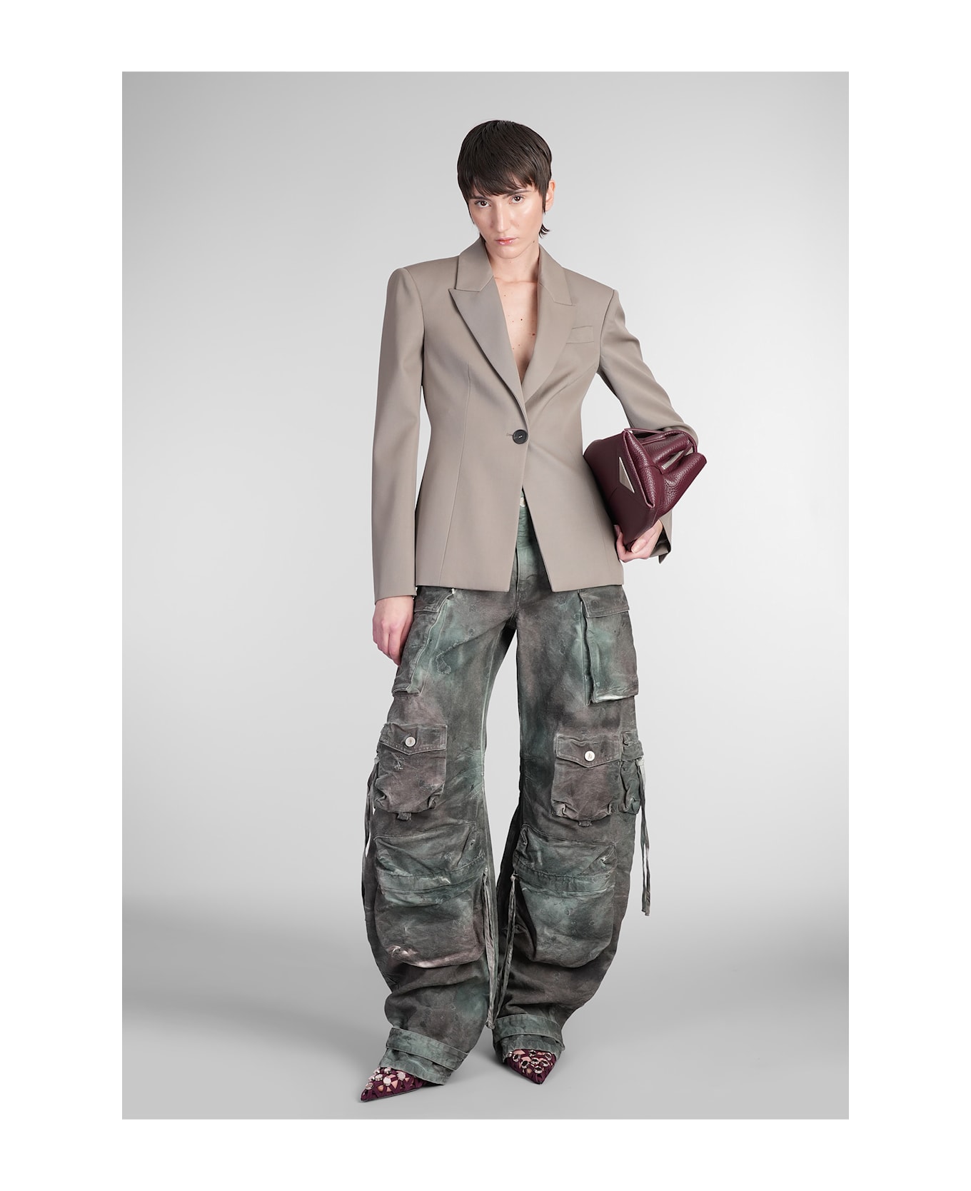 The Attico Blazer In Taupe Wool - taupe
