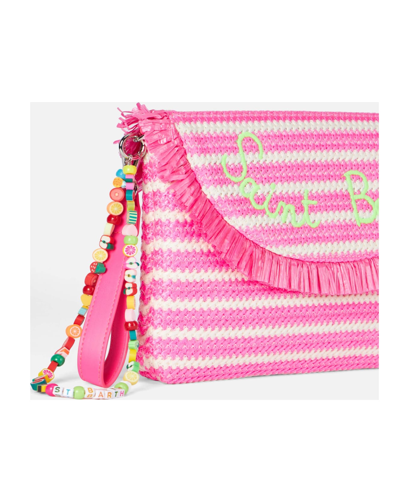 MC2 Saint Barth Straw Pochette With Fringes And Stripes - PINK