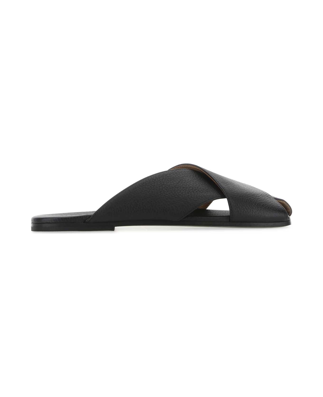 Marsell Black Leather Spatola Slippers - 666S661