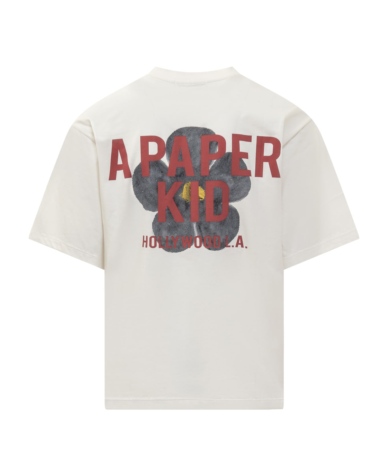 A Paper Kid T-shirt Logo And Flower Print - CREMA/CREAM