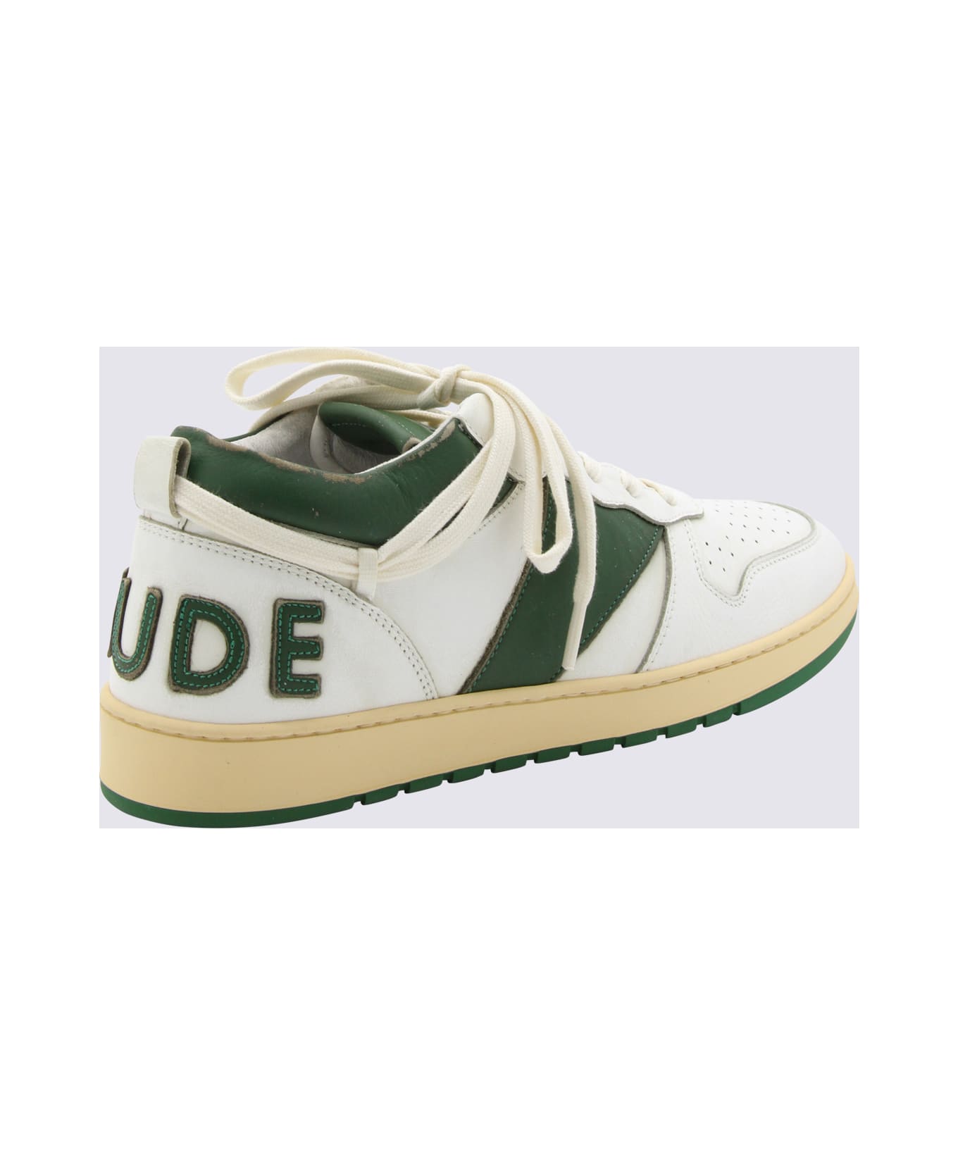 Rhude White And Hunter Green Leather Sneakers - WHITE/HUNTER GREEN
