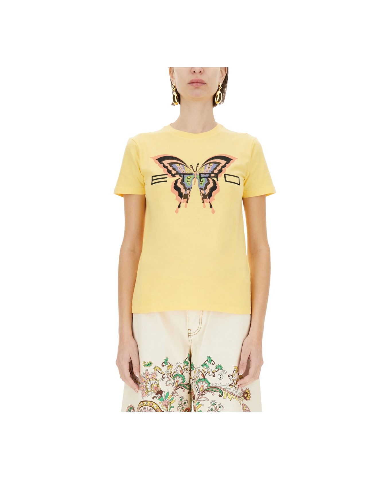 Etro T-shirt With Embroidery - Yellow