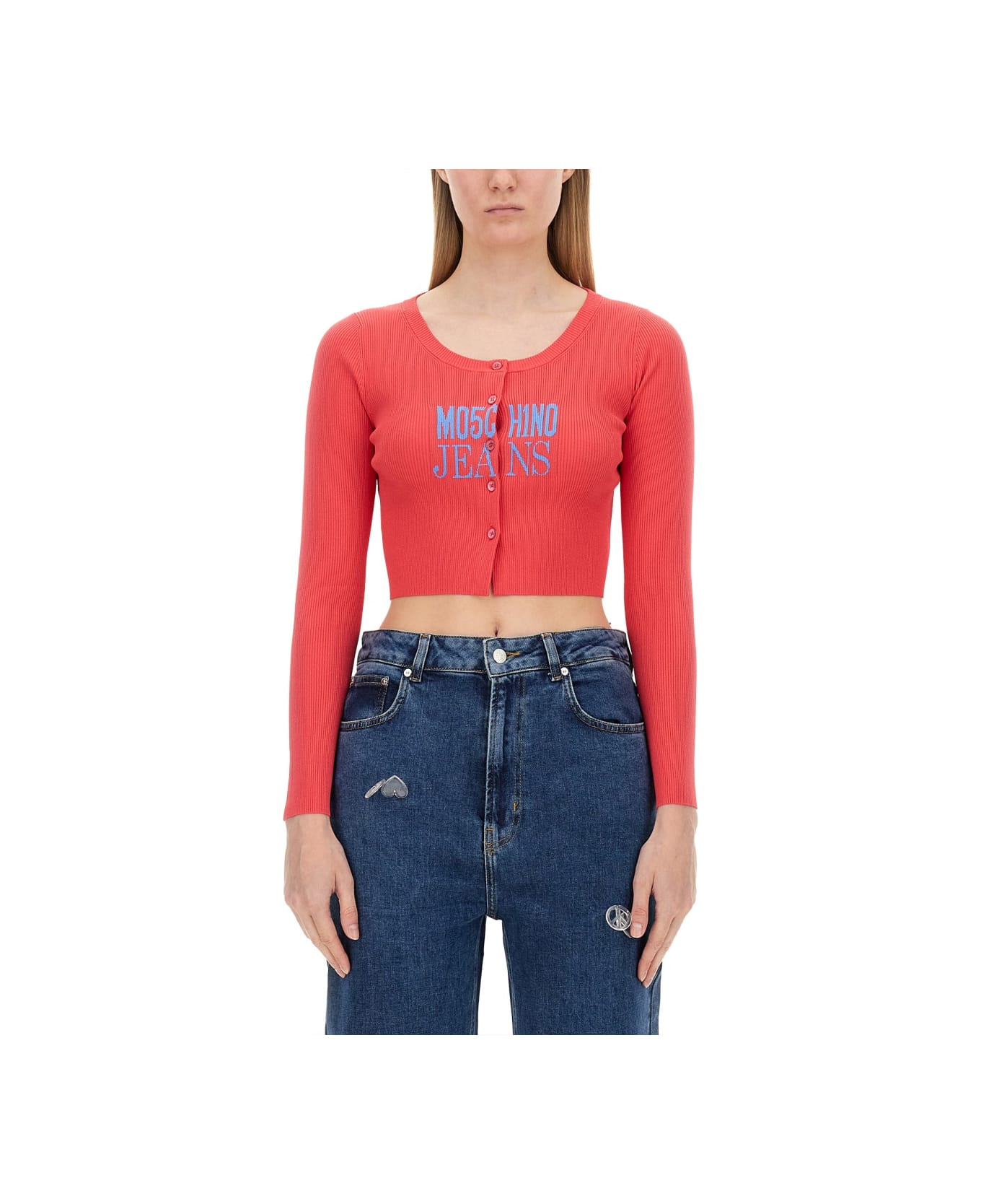 M05CH1N0 Jeans Cropped Cardigan - WHITE