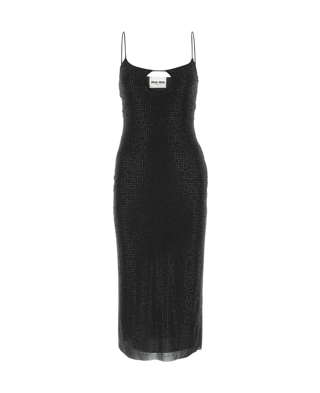 Miu Miu Embellished Crepe Dress - Black