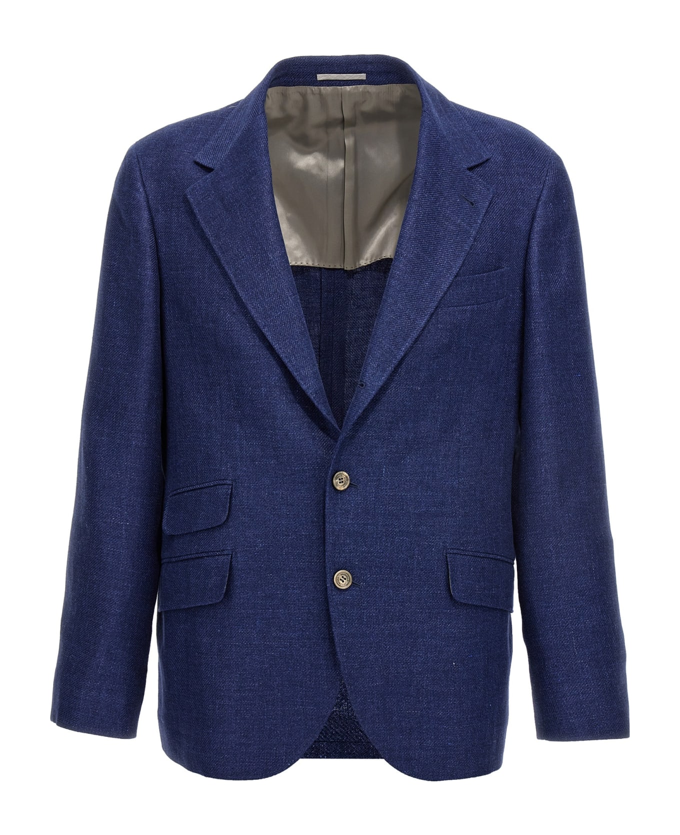 Brunello Cucinelli Single Breast Linen Blazer Jacket - Blue