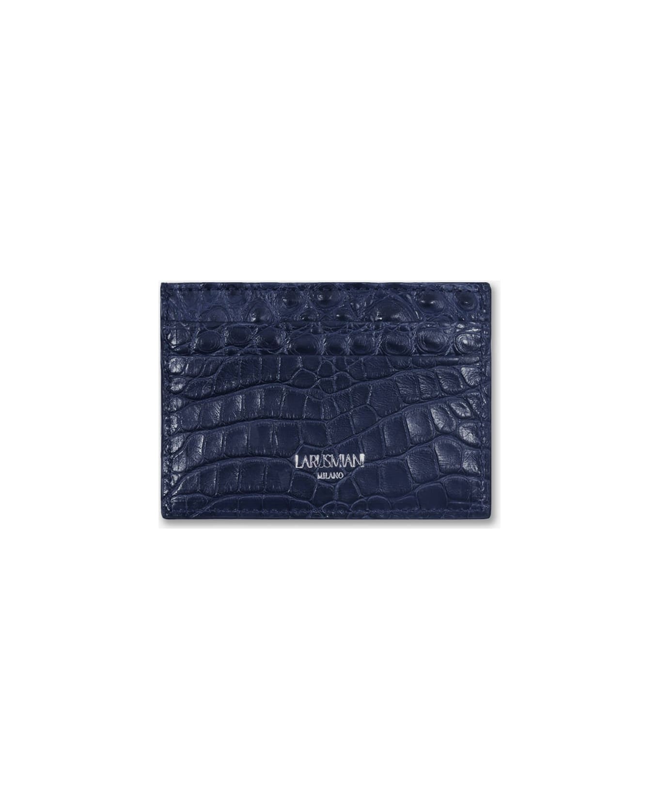 Larusmiani Horizontal Alligator Card Holder Capital Wallet - Blue
