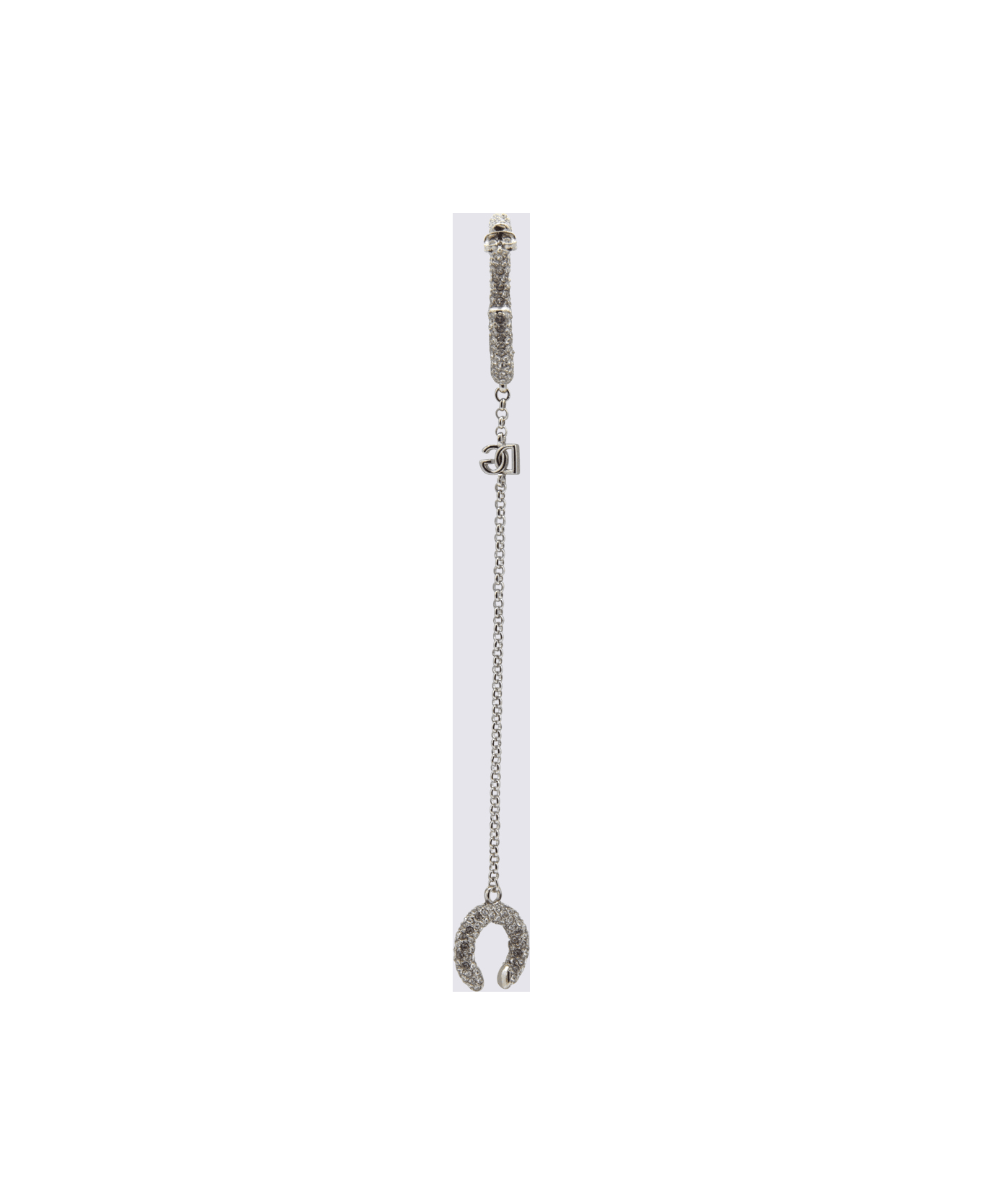 Dolce & Gabbana Silver Brass Single Rhinestone Creole Single Earring - Silver