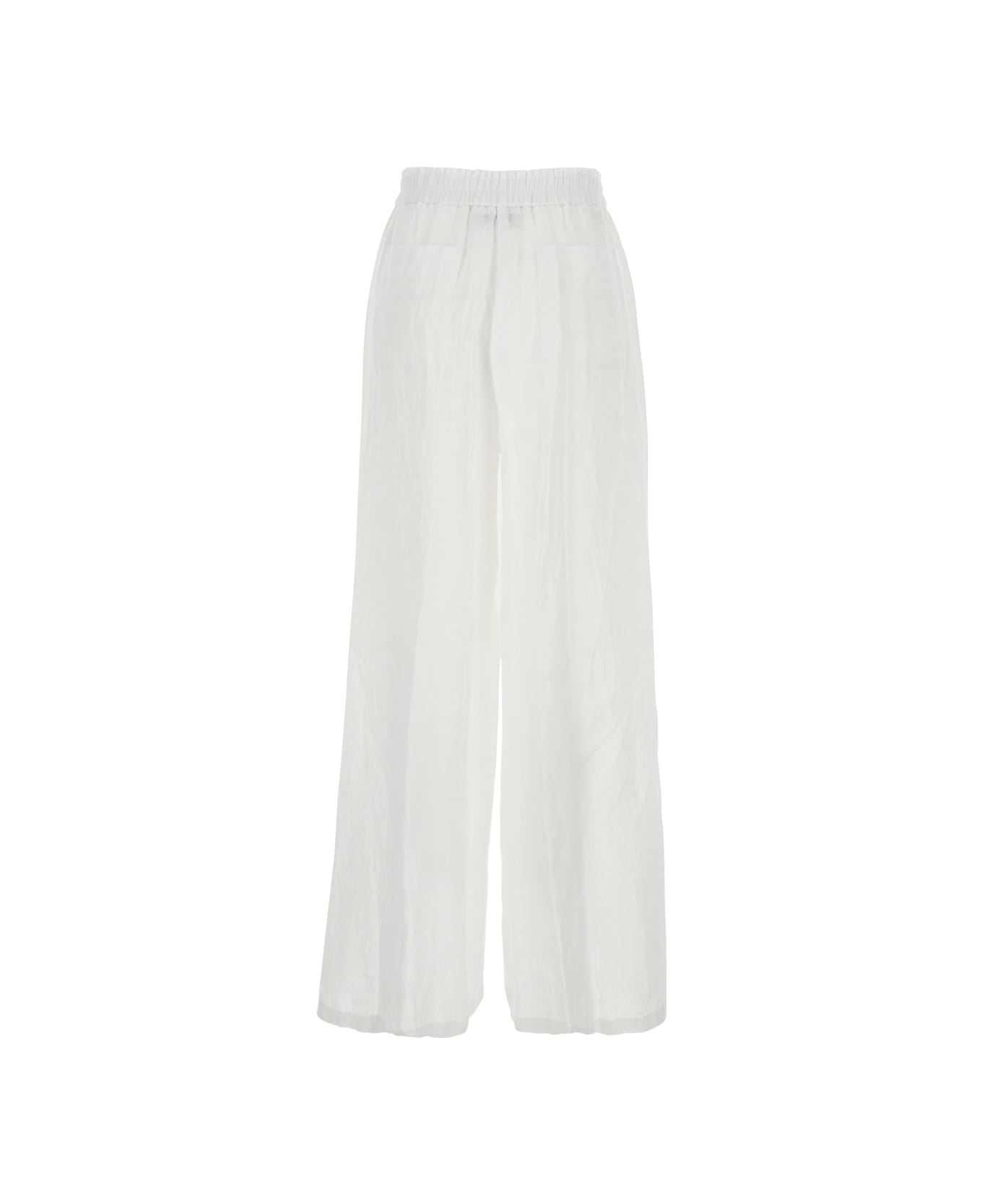 Momonì 
lucas
 White Pants With Elastic Waist And Pences In Linen Woman - White