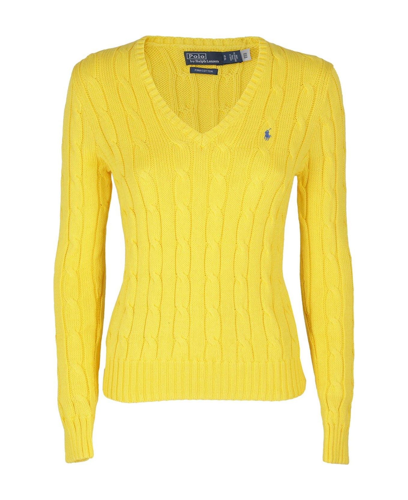 Ralph Lauren Kimberly Cable-knitted V-neck Jumper - Trainer Yellow