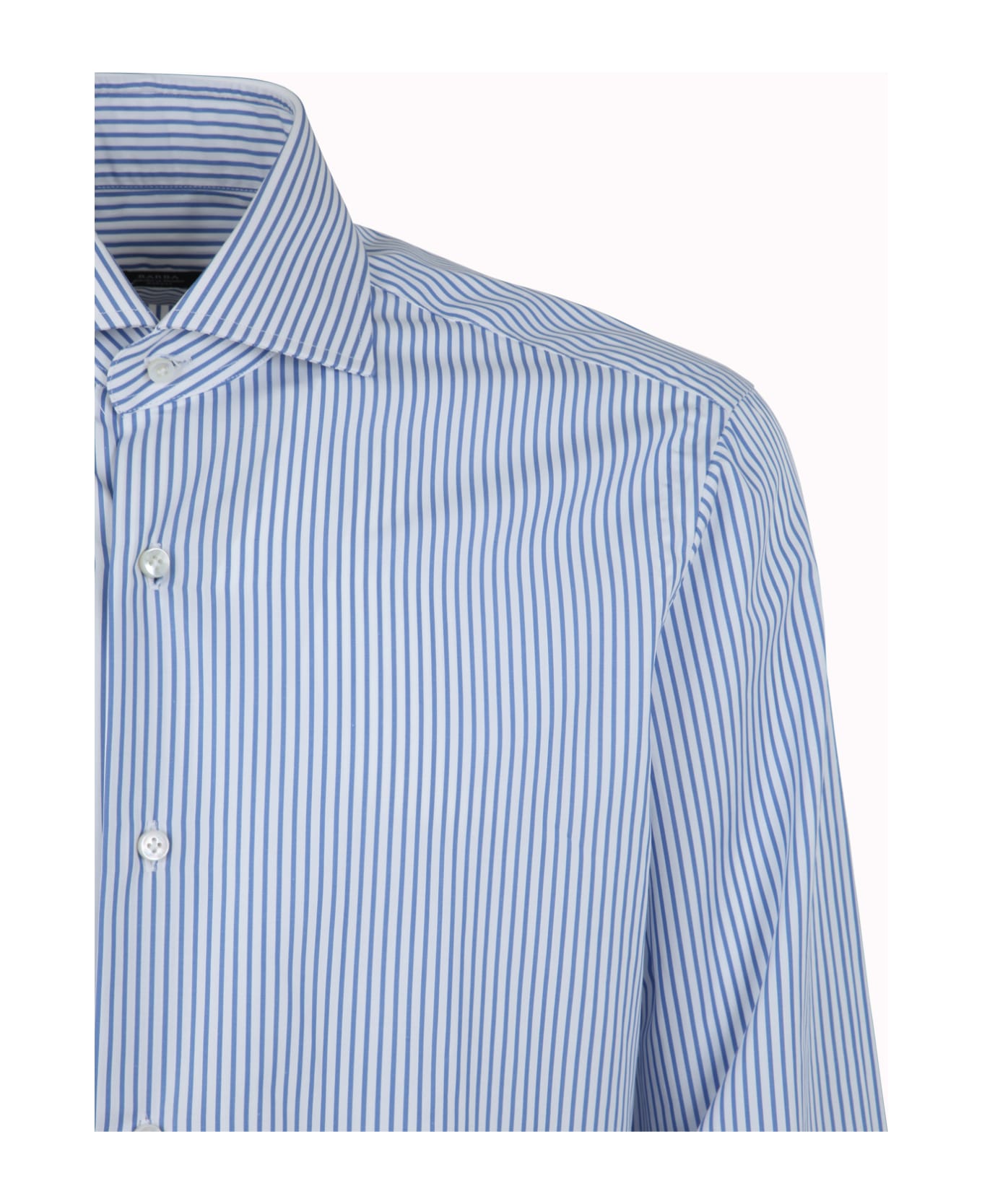 Barba Napoli Small Stripe Shirt - White Light Blue