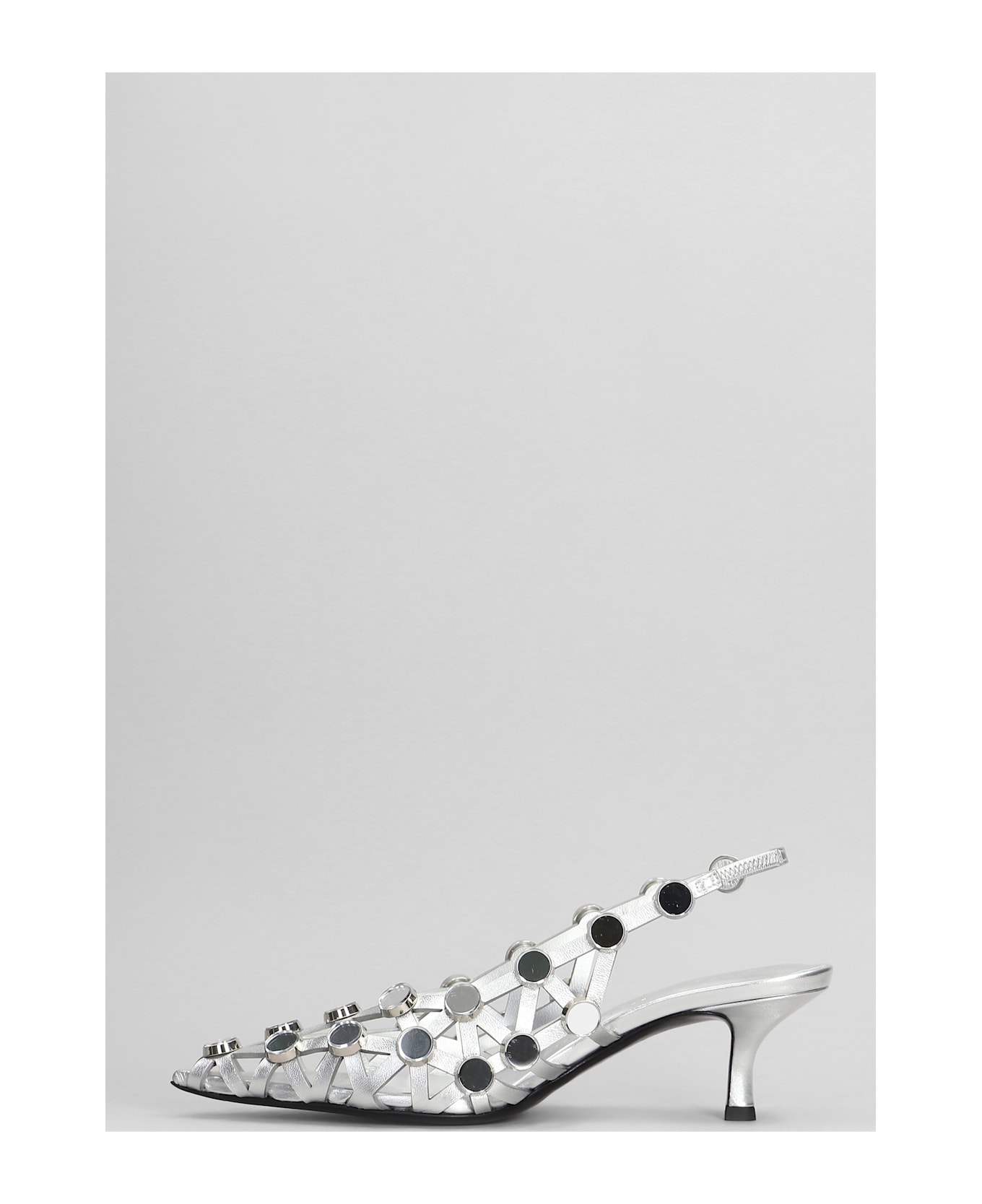 The Attico Grid Pumps In Silver Leather - silver