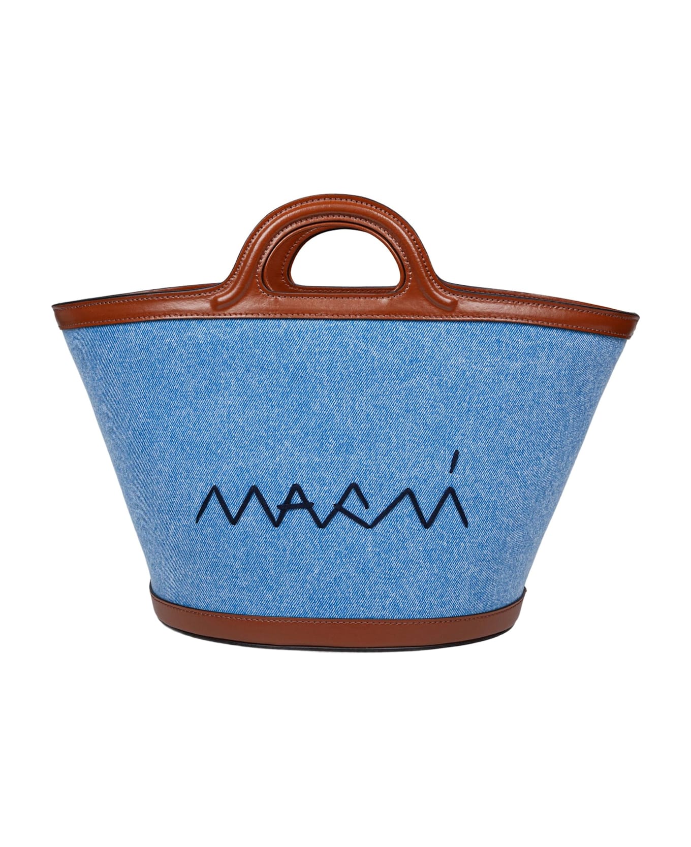 Marni Tropicalia Handbag In Denim And Leather With Embroidered Logo - Denim