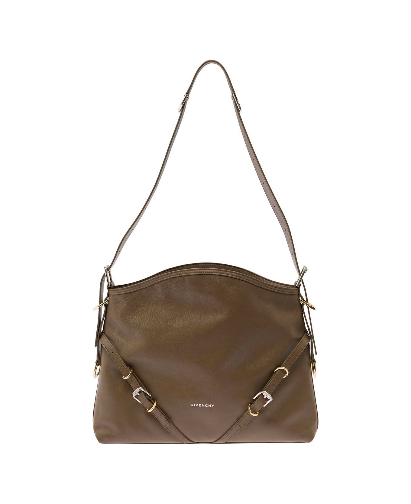 Givenchy 'voyou' Brown Shoulder Bag With Embossed Logo In Smooth Leather Woman - Beige