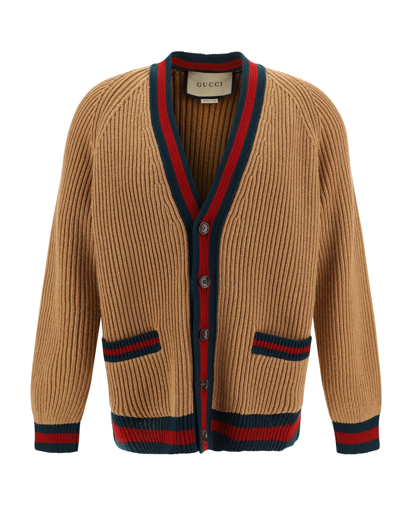 Gucci Cardigan - Camel/green/red