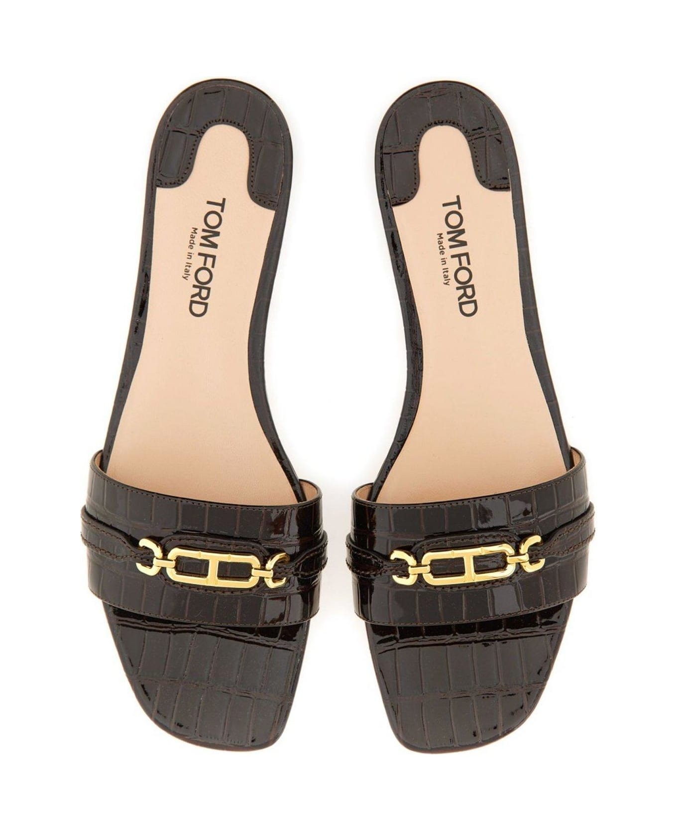 Tom Ford Embossed Flat Sandals - BROWN