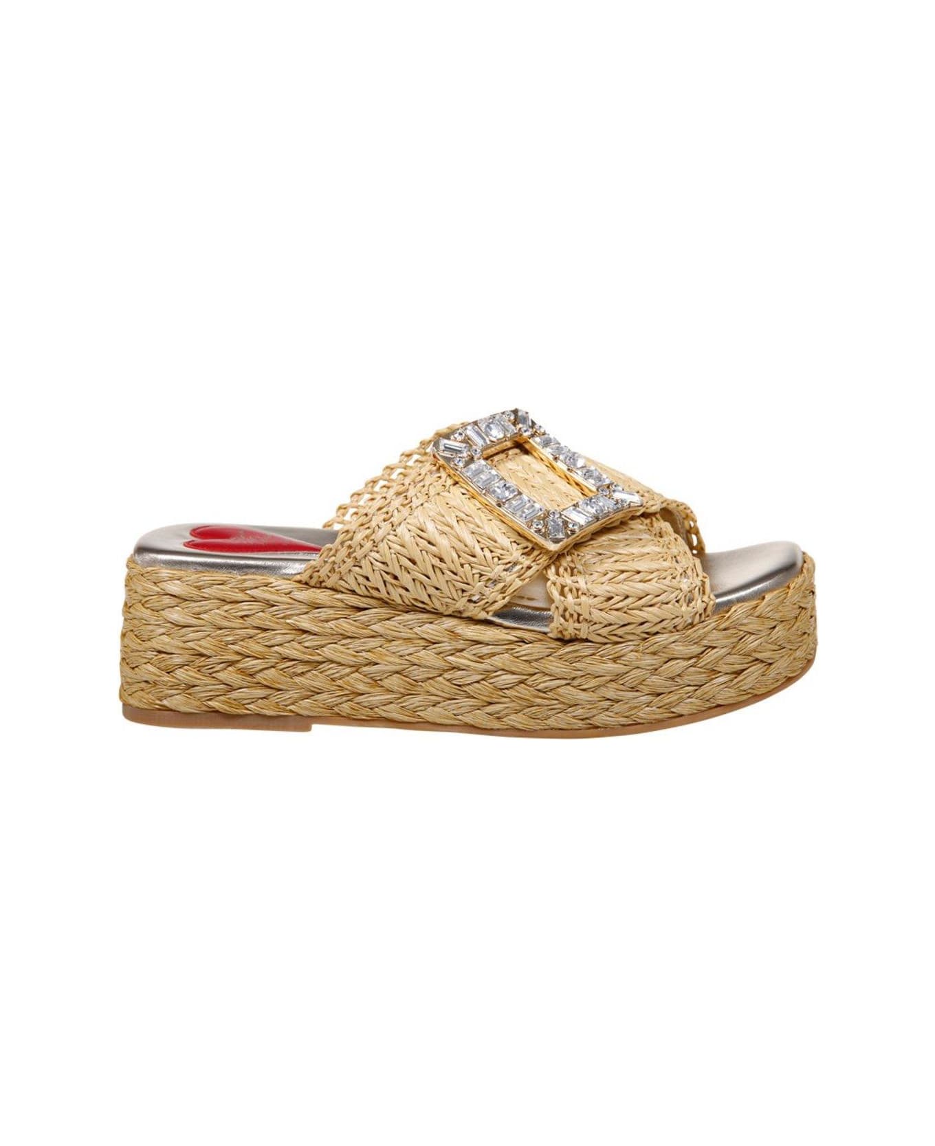 Roger Vivier Embellished Platform Mules - Beige