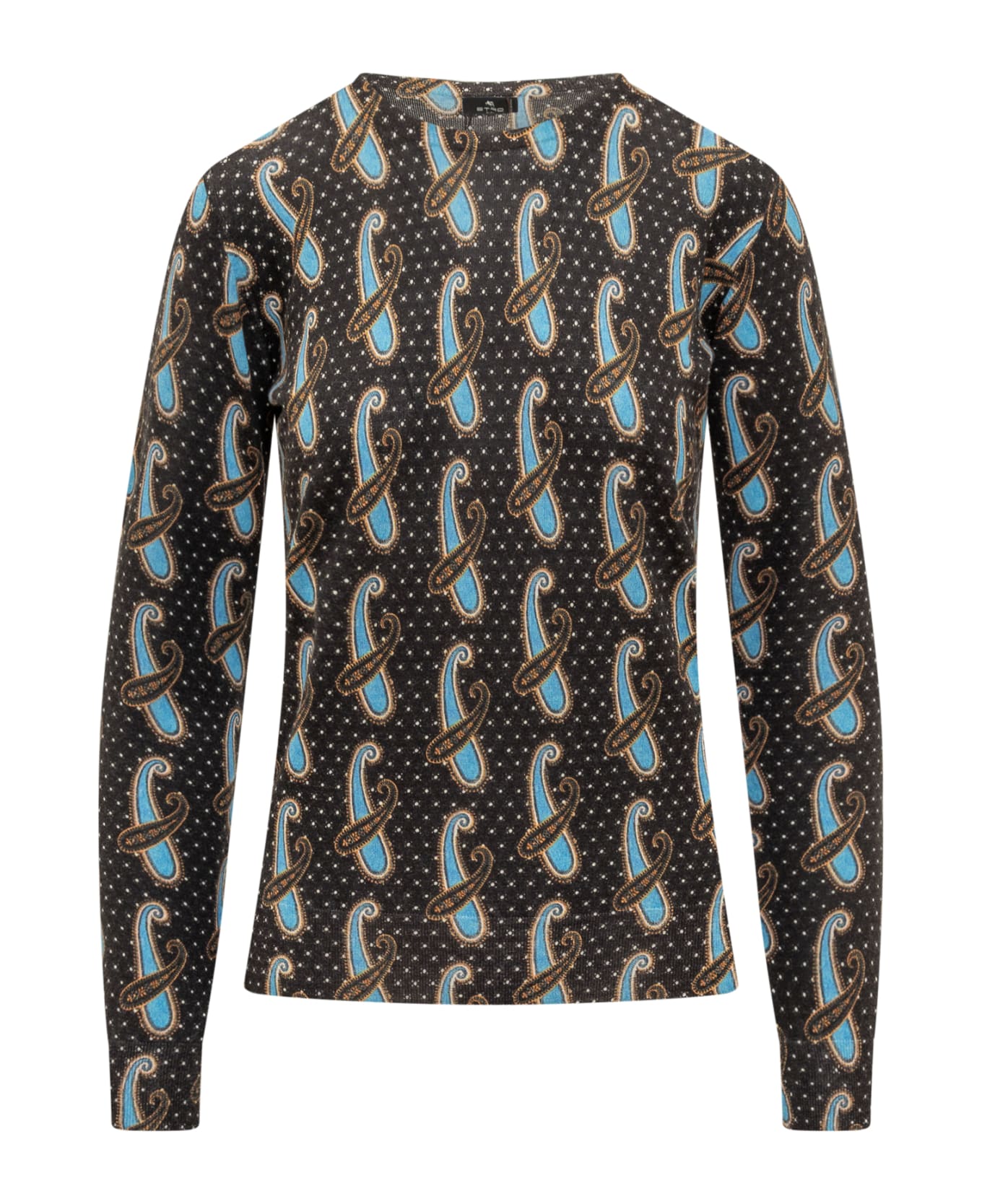 Etro Silk And Cashmere Sweater With Light Blue Paisley Pattern All-over - Blue