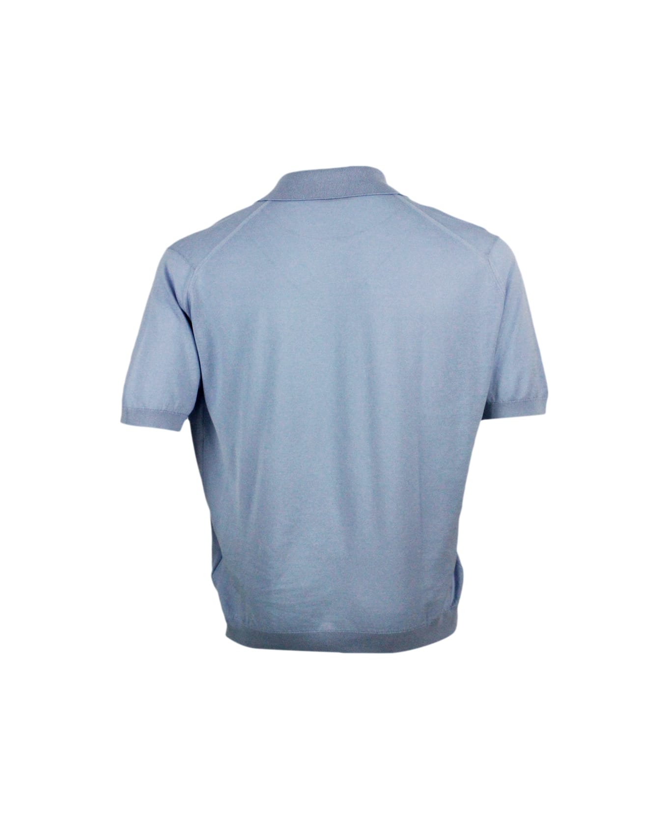 John Smedley Short-sleeved Polo Shirt In Extra-fine Cotton Thread With Three Buttons - Light Blu