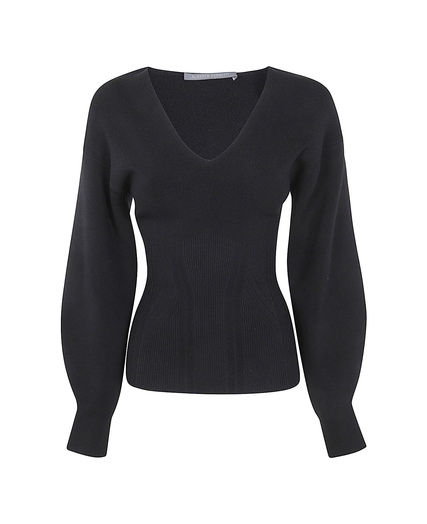 Alberta Ferretti Viscose Stretch V Neck Sweater - Black