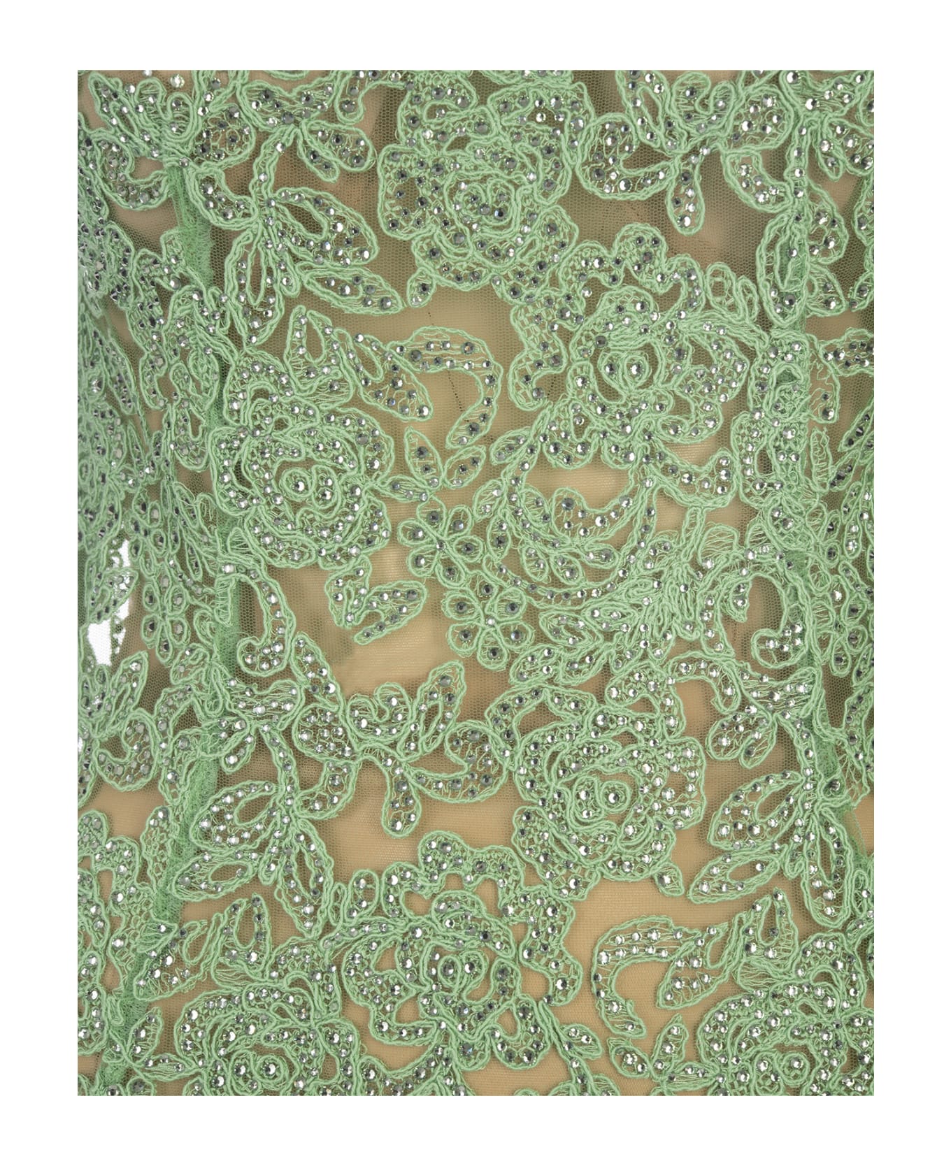 Ermanno Scervino Green Lace Longuette Dress With Micro Crystals - Green