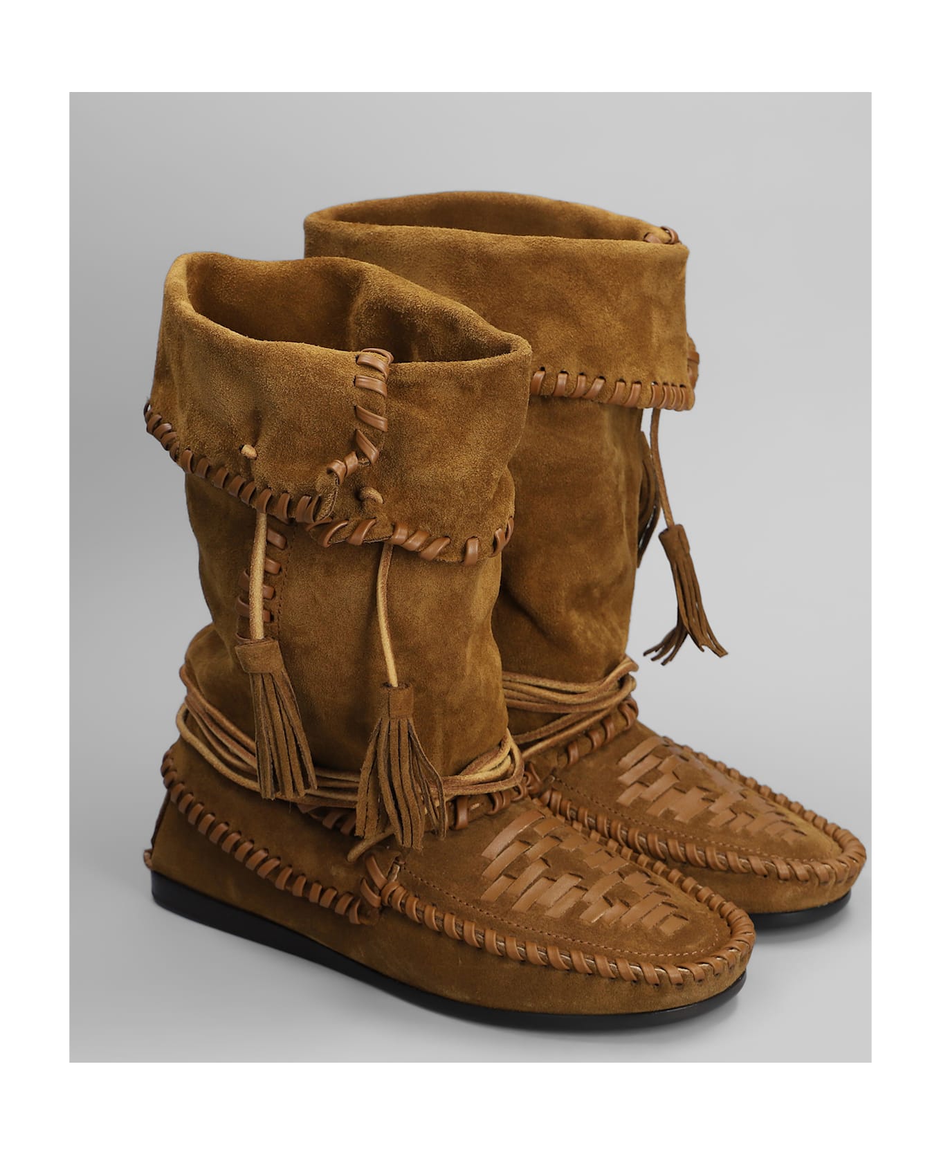 Isabel Marant Winki Low Heels Boots In Brown Suede - COGNAC