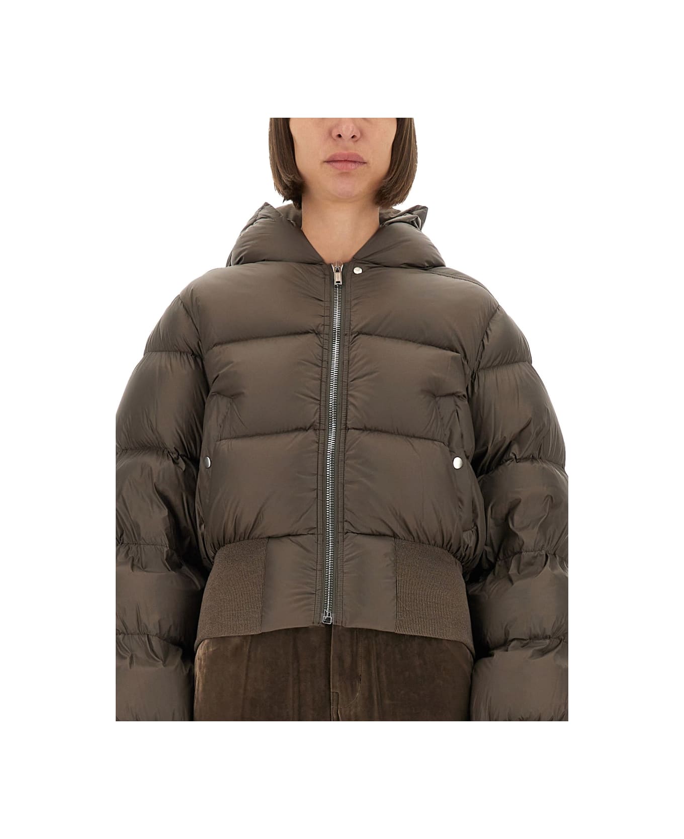 Rick Owens Down Jacket With Hood - BROWN