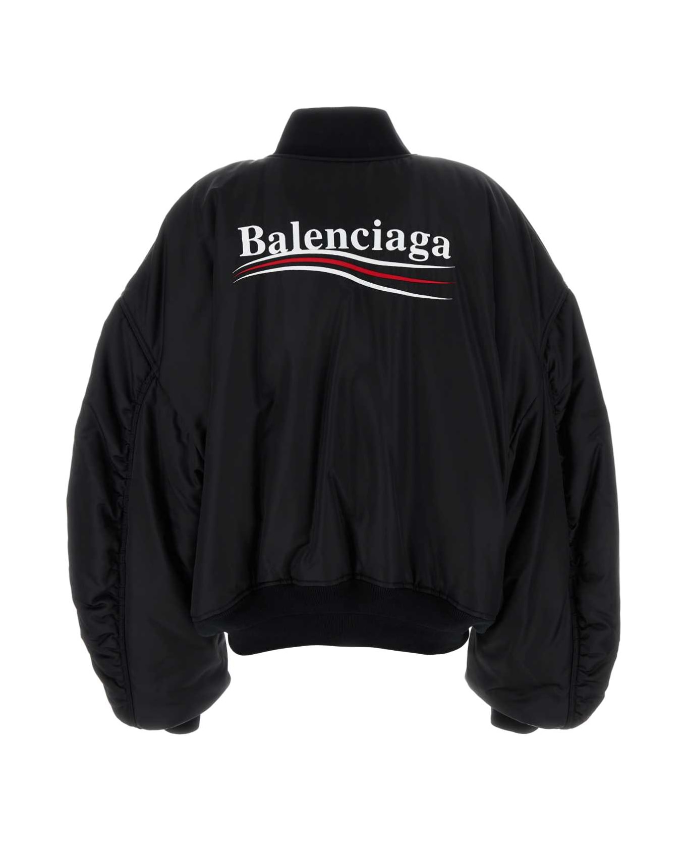Balenciaga Black Nylon Padded Bomber Jacket - Black