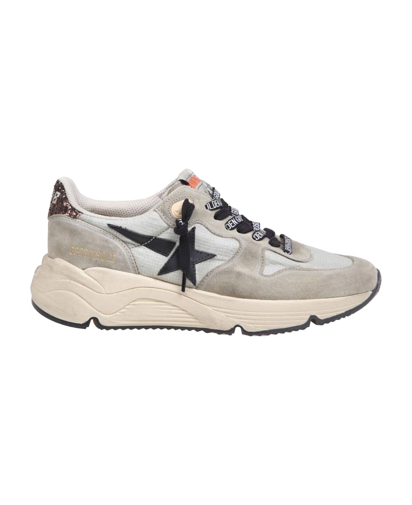 Golden Goose Running Sneakers In Nylon And Suede With Brown Glitter - Beige