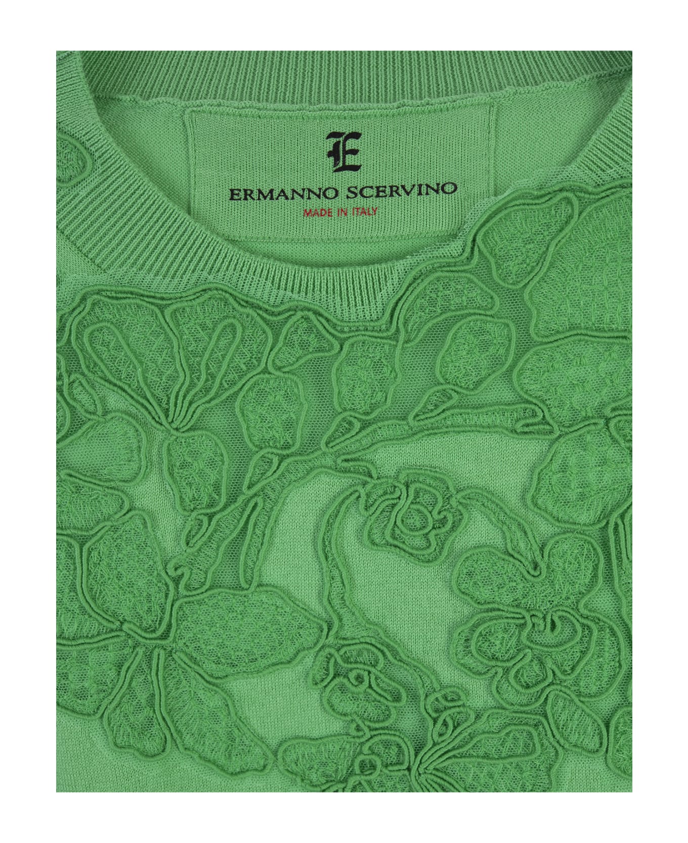 Ermanno Scervino Green Knitted Sleeveless Top With Lace - Green トップス