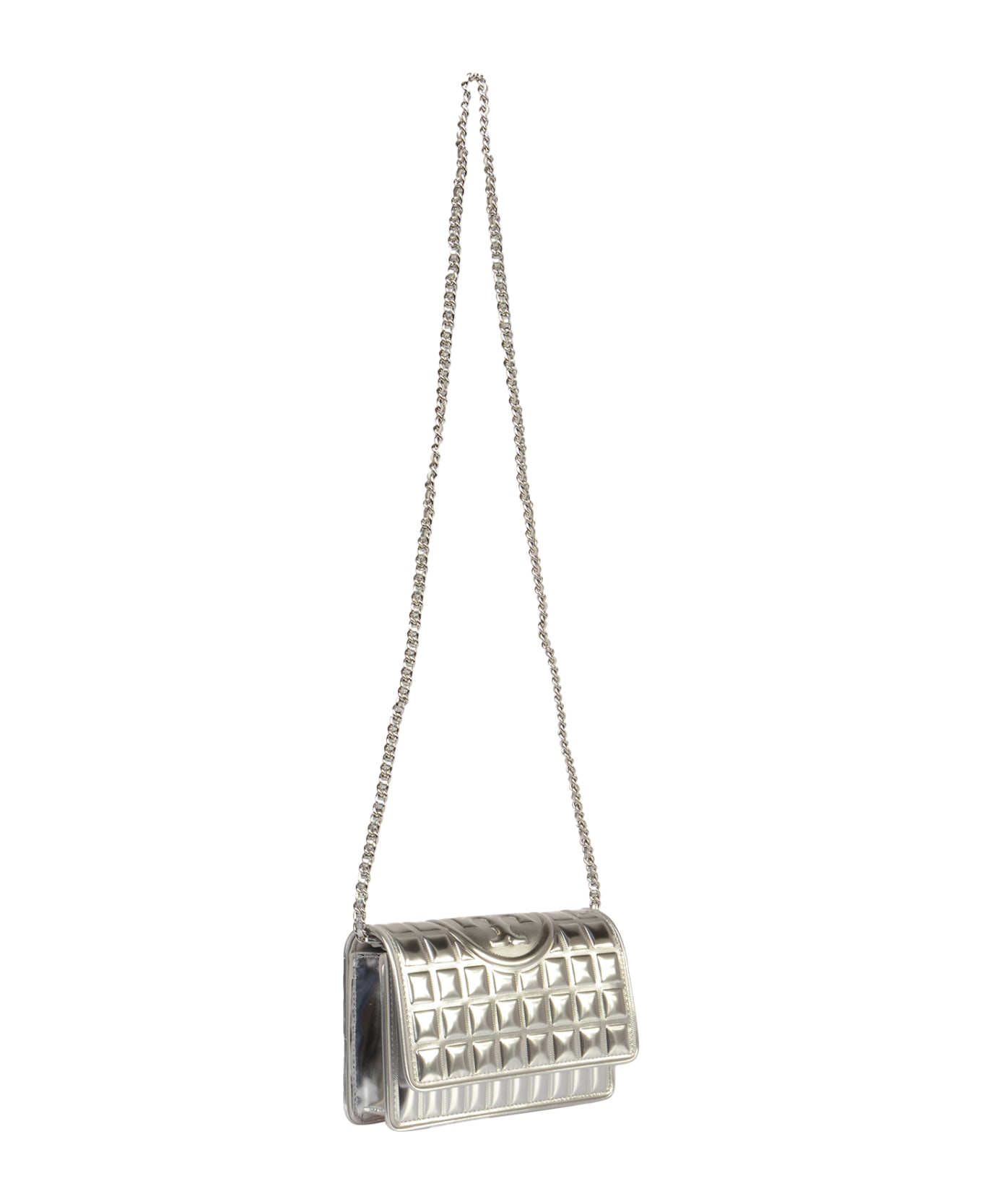 Tory Burch Flewing Soft Metallic Quilt Chain Clutch - Silver クラッチバッグ