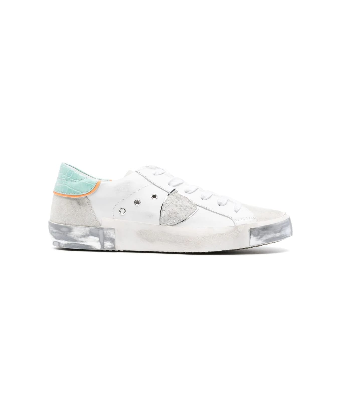 Philippe Model Prsx Low Sneakers - White And Aquamarine - White スニーカー