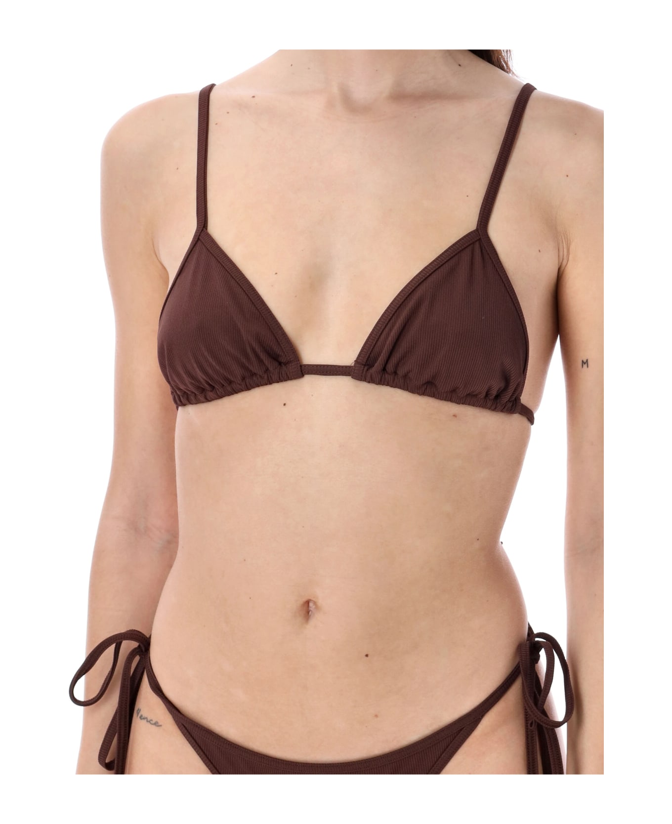The Attico Bikini In Dark Briown Lycra Rib - DARK BROWN