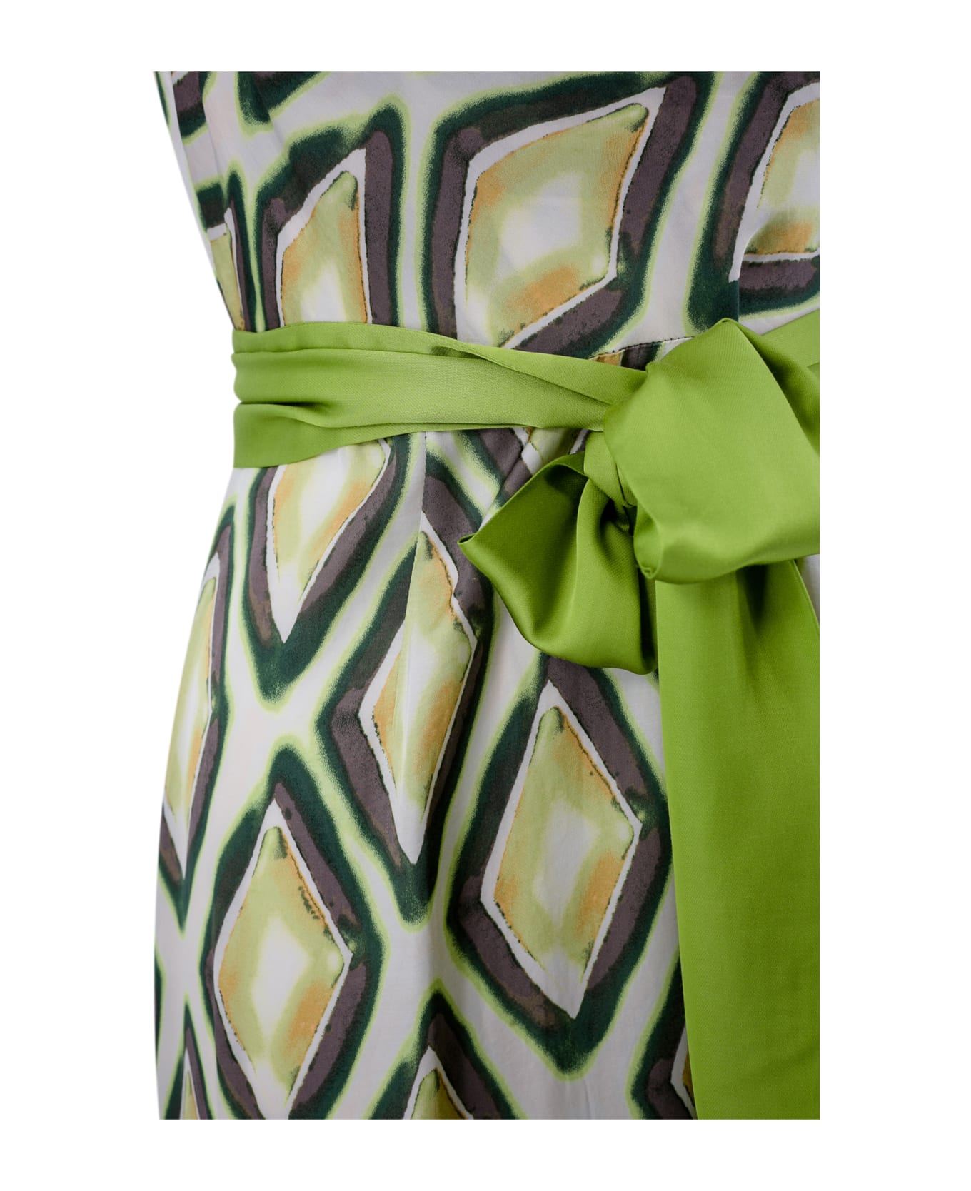 Surkana Printed Satin Long Dress Green - Green