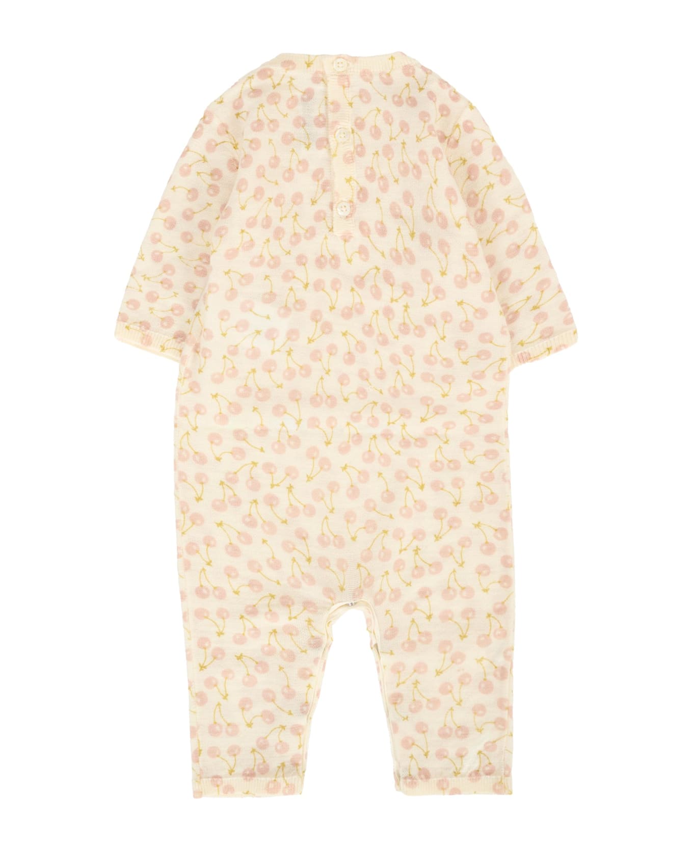 Bonpoint Ivory Jumpsuit For Baby Girl With Cherries - Pink