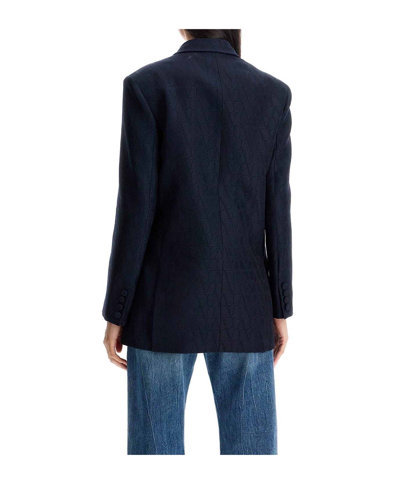 Valentino Double-breasted Long-sleeved Blazer - Navy