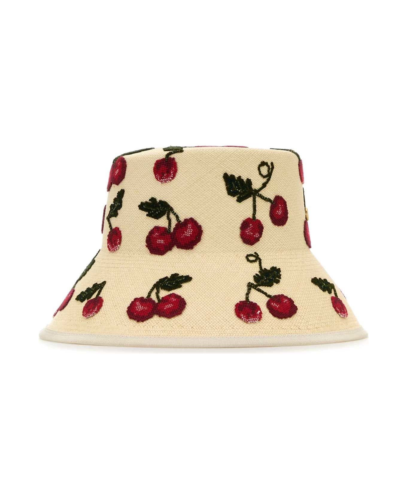 Valentino Garavani Embroidered Straw Cherryfic Hat - NATURALEROSSOVERDEANTIQUEBRASS
