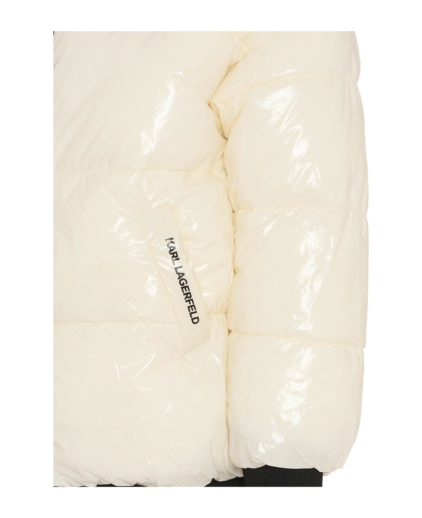 Karl Lagerfeld Kids Ivory Down Jacket For Girl With Logo - Ivory