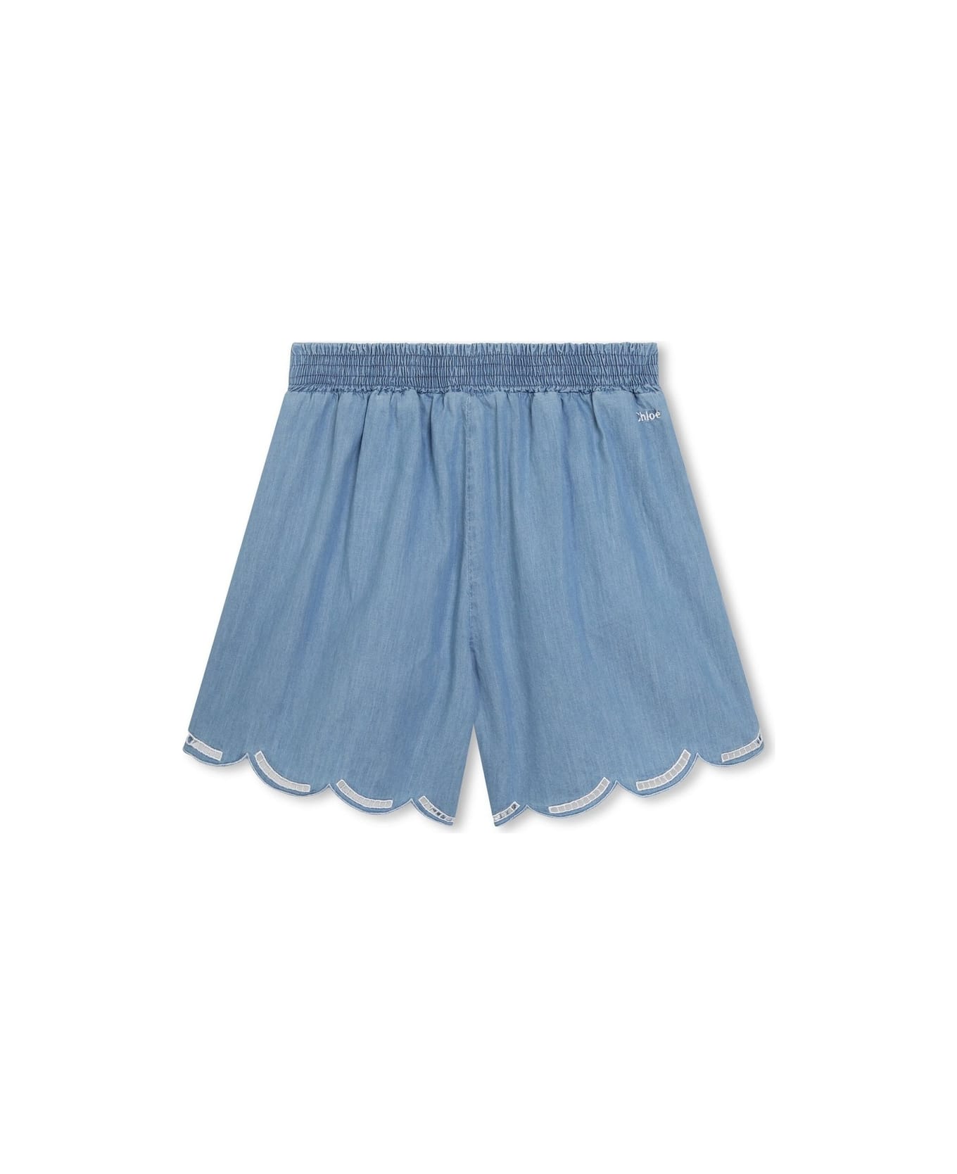 Chloé Medium Blue Shorts With Belt And Scalloped Hem - Blue ボトムス