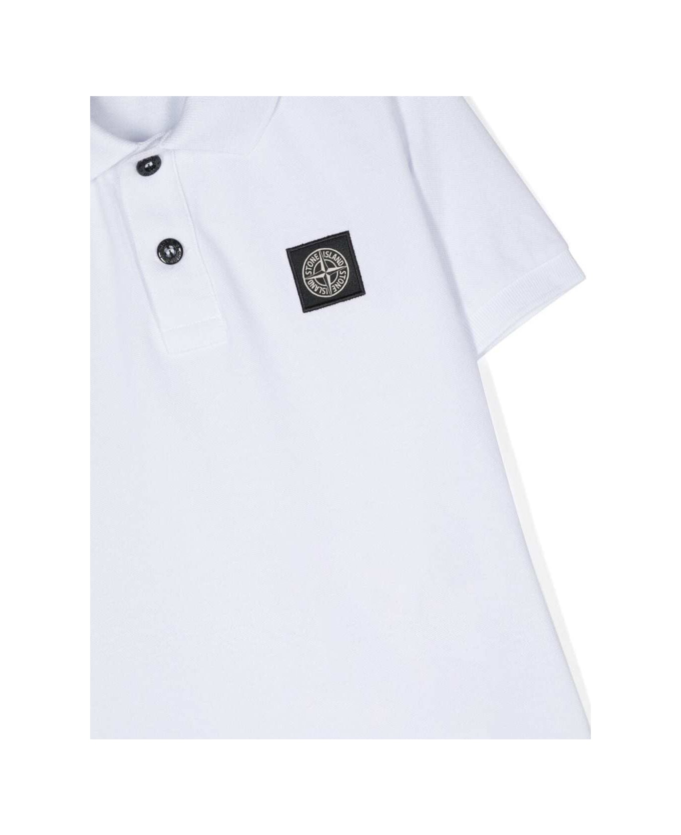Stone Island Junior White Polo Shirt With Logo In Stretch Cotton Boy - White Tシャツ＆ポロシャツ