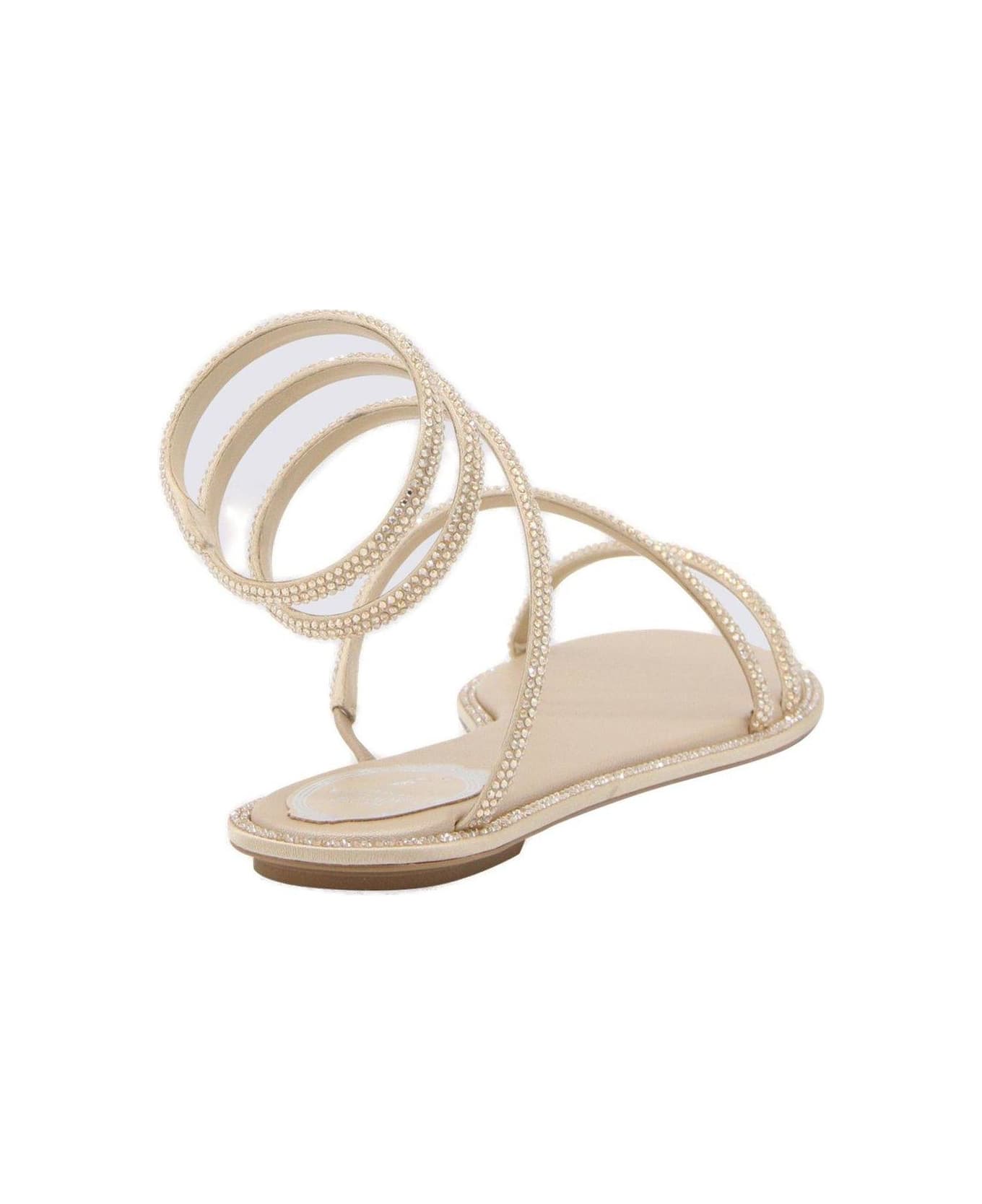René Caovilla Ren Aovilla Cleo Embellished Round Toe Flat Sandals - Beige サンダル