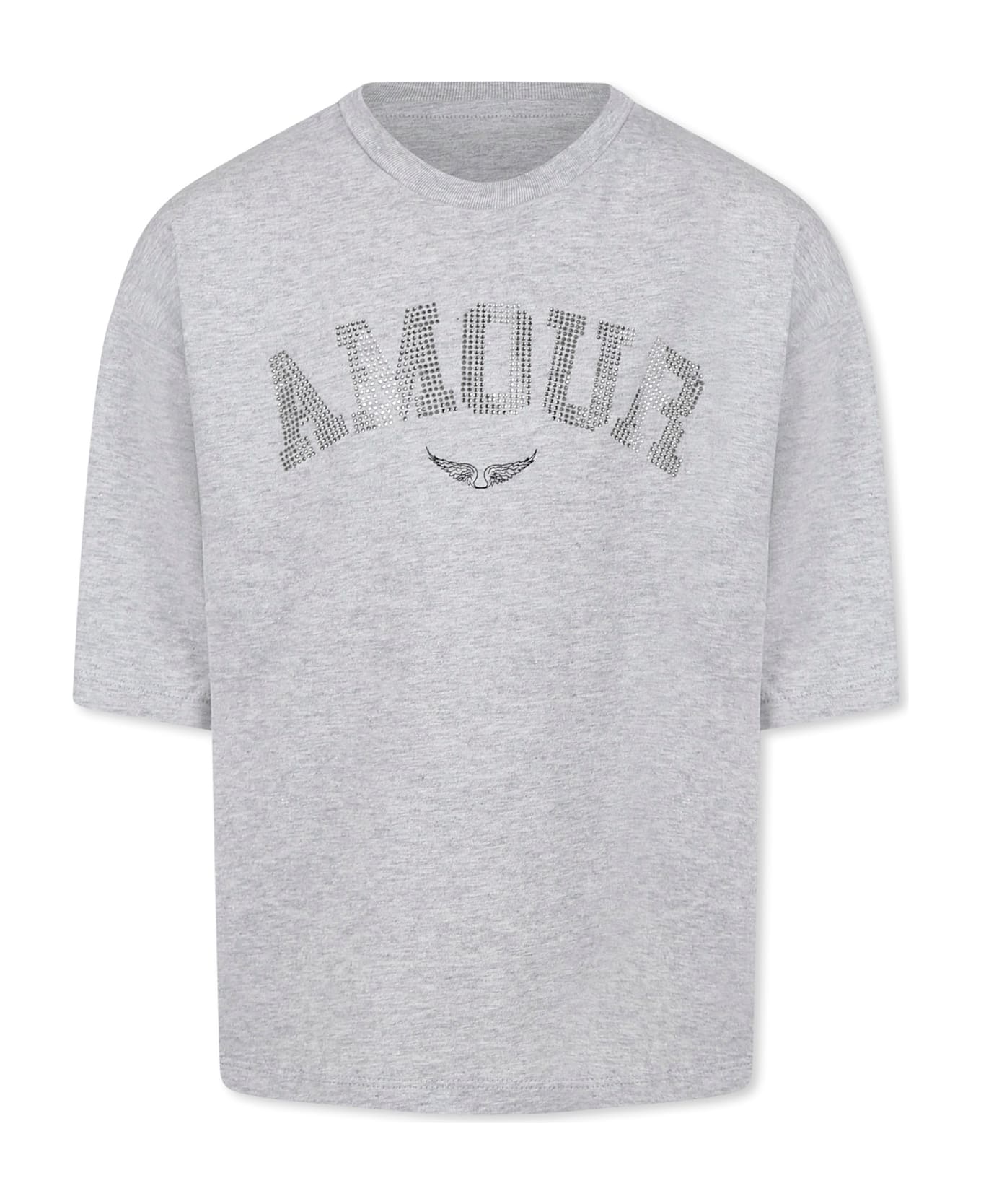 Zadig 
Voltaire Gray T-shirt For Girl With Rhinestone Amour Lettering - Grey