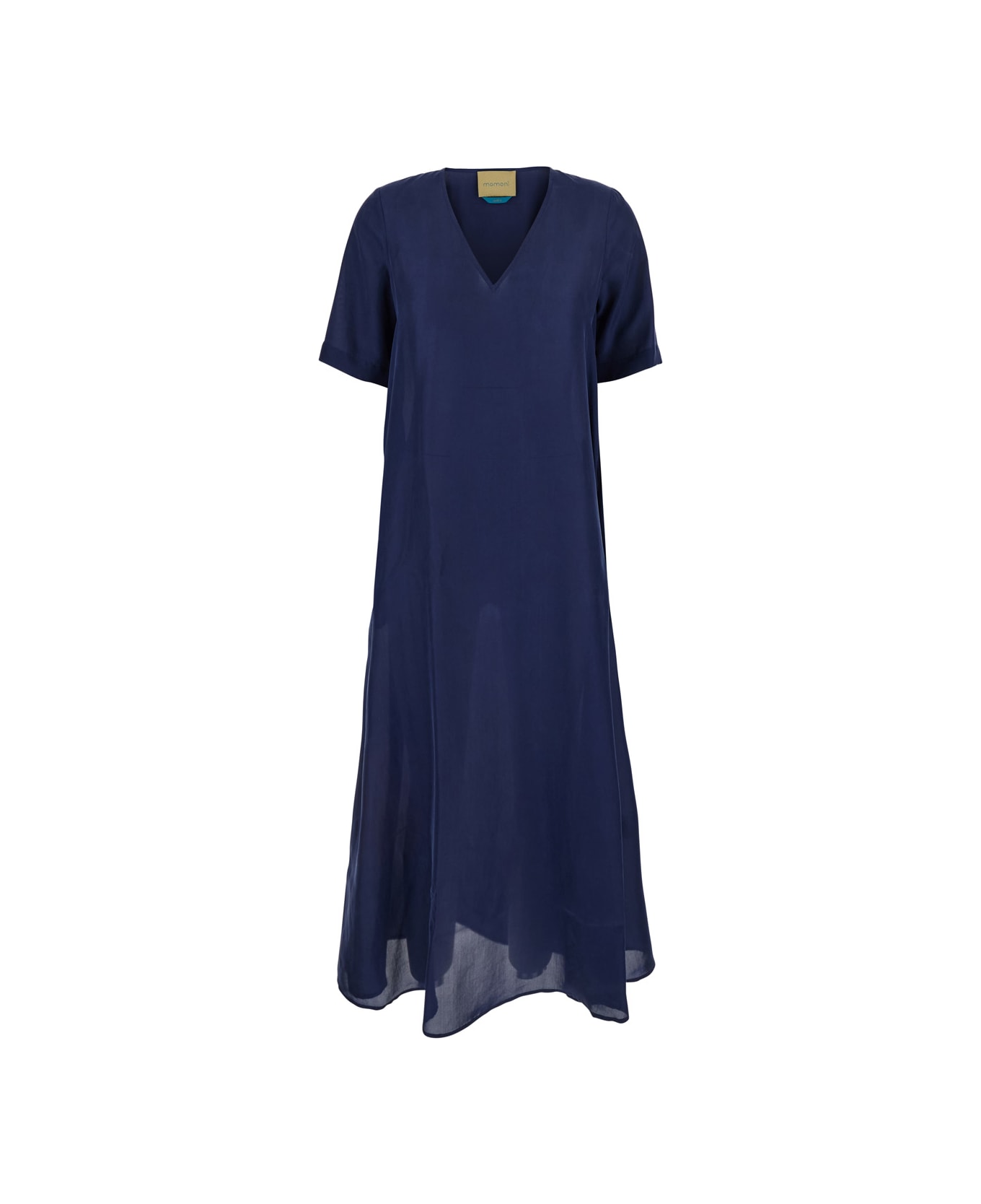 Momonì Blue Dress With V Neck And Short Sleeves In Silk Woman - Blu