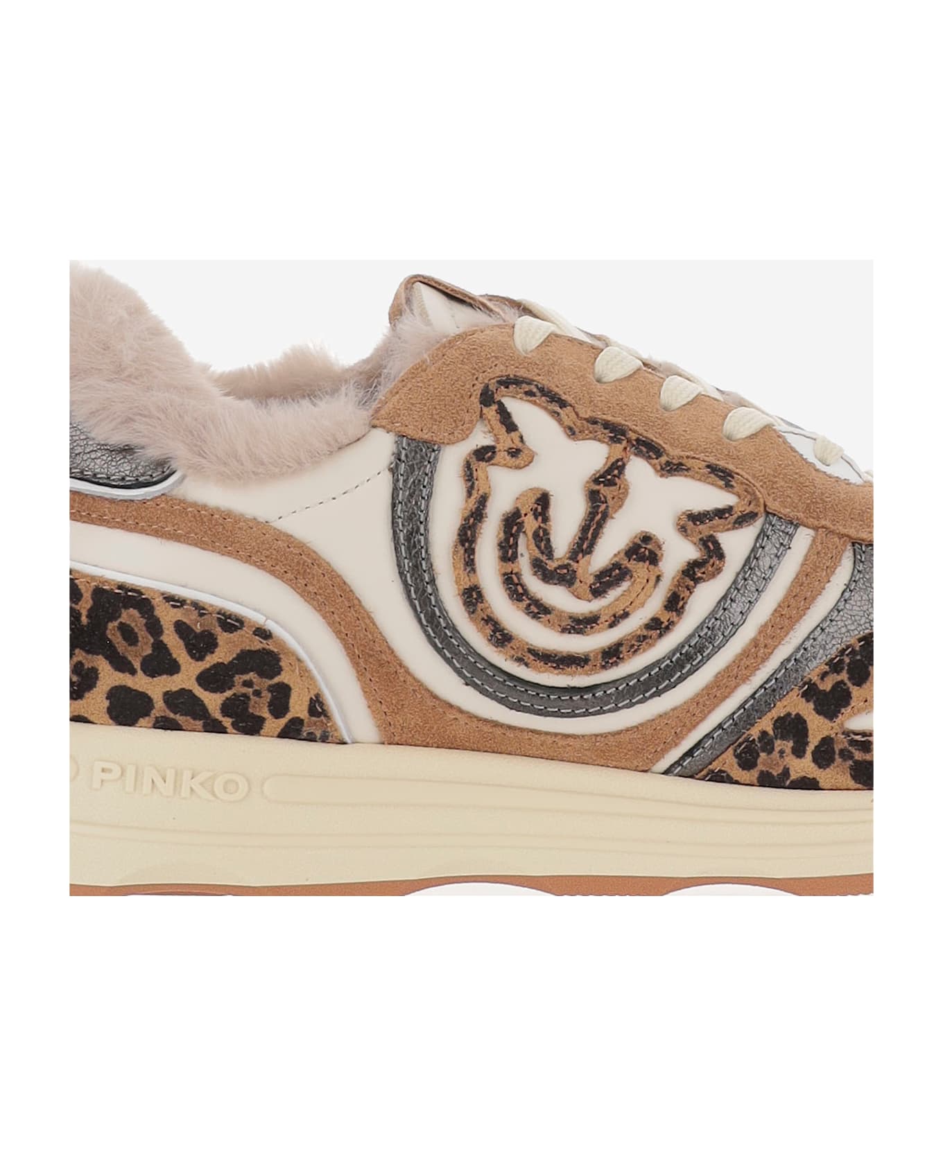 Pinko Zoe 01 Leather Sneakers With Leapadrata Pattern - Red
