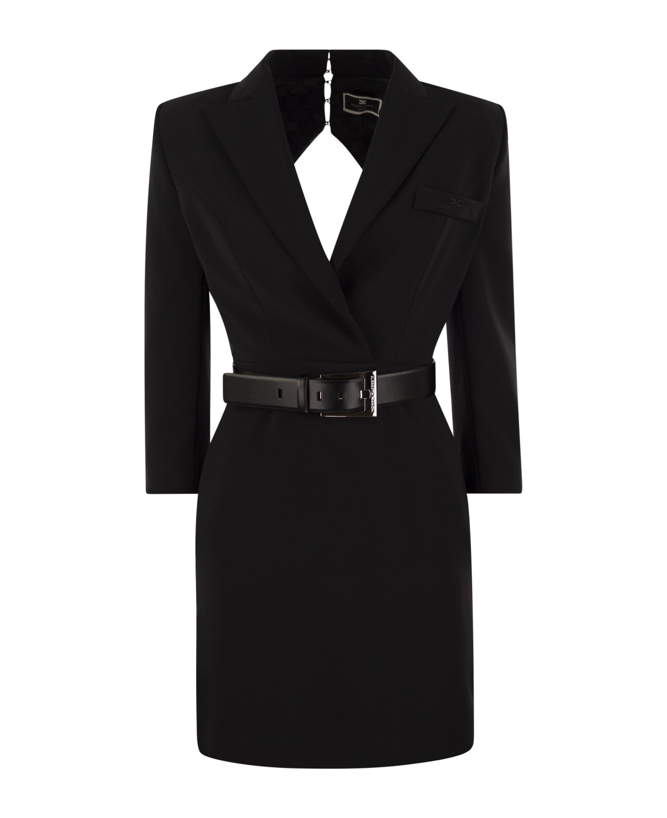 Elisabetta Franchi Robe-manteau In Crepe With Cut Out Back - Black