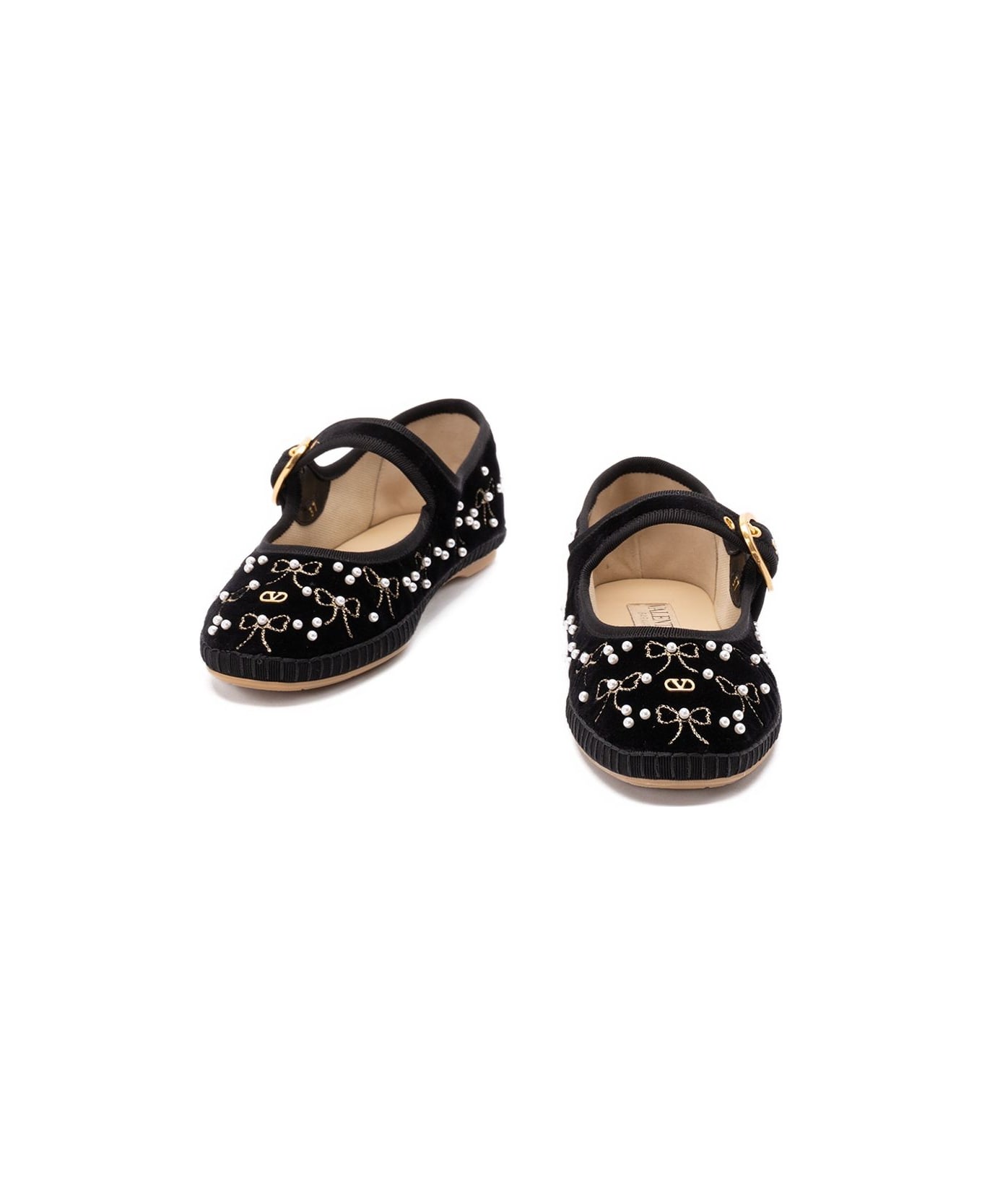 Valentino Garavani Embroidered Velvet Ballets - Black