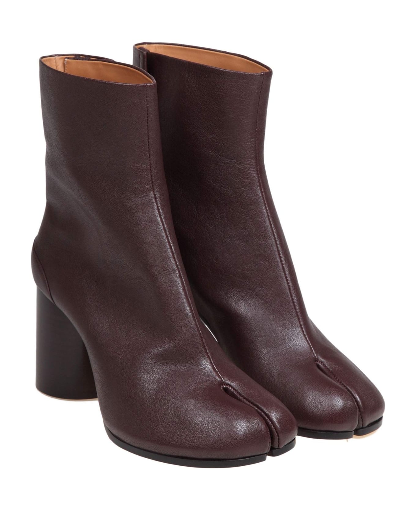 Maison Margiela Tabi Ankle Boots In Soft Brown Nappa - Bordeaux