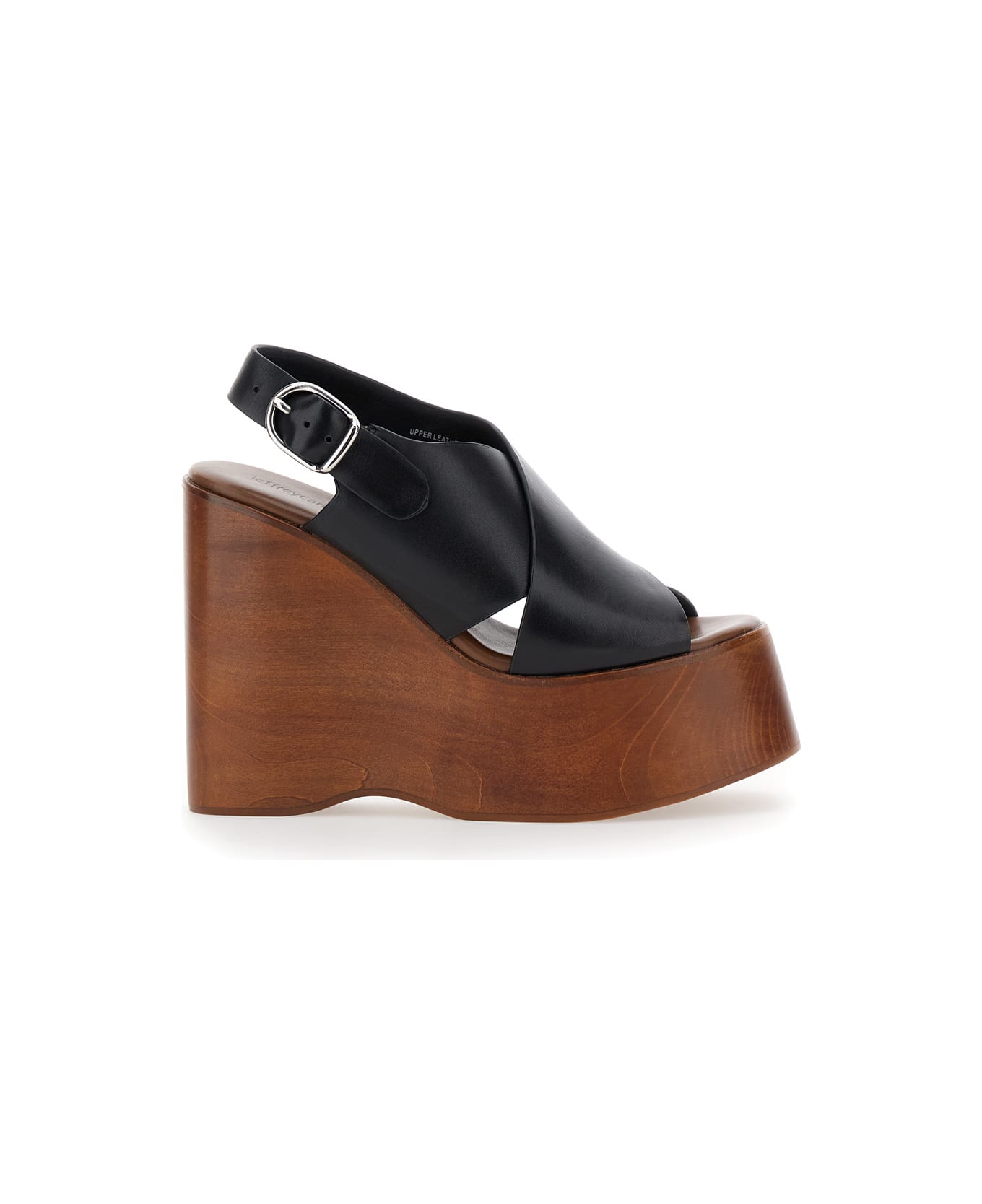 Jeffrey Campbell 
fiddle
 Black Wedges With Criss-crossed Band And Adjustable Buckle Closure In Leather Woman - Black